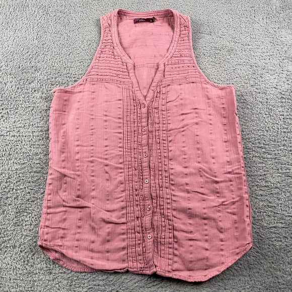 Prana Tank Top Womens Small Pink Button Front Pintuck Sleeveless Casual Boho - Picture 2 of 8